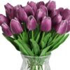 IPOPU 12PCS Pink Tulips Artificial Flowers for Decoration Fake Tulips Real Touch Fake Pink Flowers Artificial Floral Arrangements Pink Faux Tulips Decor Table Home Kitchen Wedding Decorations (Pink)