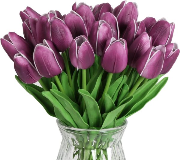 IPOPU 12PCS Pink Tulips Artificial Flowers for Decoration Fake Tulips Real Touch Fake Pink Flowers Artificial Floral Arrangements Pink Faux Tulips Decor Table Home Kitchen Wedding Decorations (Pink)
