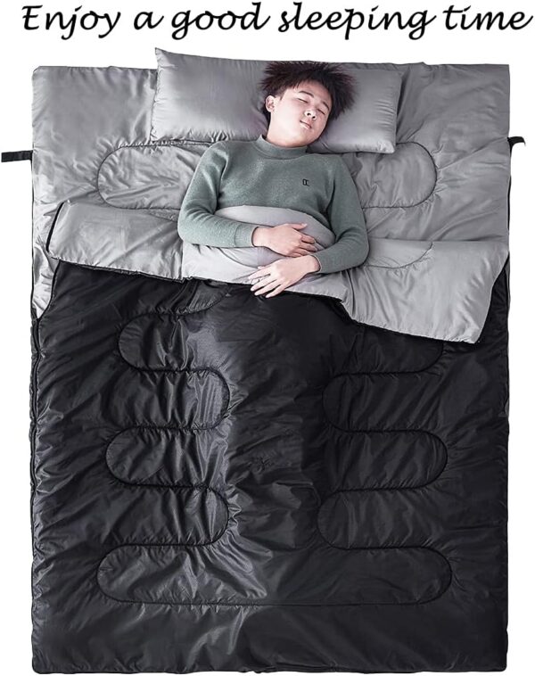 e8acb9658e343c58 Tuphen Double Sleeping Bag, Sleeping Bag with 2 Pillows, Queen Size XL Bag for 2 People, Cold Warm Weather- 3 Seasons, Waterproof Adults for Camping, Backpacking or Hiking