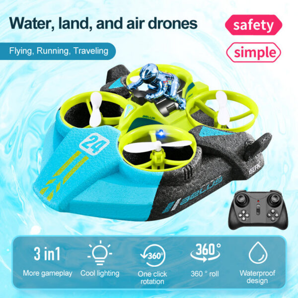 e8af64c4258a6122 4DRC Mini Drone Altitude Hold Headless Mode 3 in 1 Sea Land Air Flight 2.4G Remote Control Quadcopter Boat RC Helicopter Toys