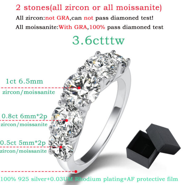 Smyoue Plated 3.6CT All Moissanite Rings for Women 5 Stones Sparkling Diamond Wedding Band S Sterling Sier Jewelry GRA