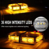 12" 36 LED 18 Watts Emergency Hazard Warning Security Roof Top Flash Strobe Mini Light Bar with Magnetic Mount, for Plow or Tow