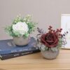 e8e6dfd6b3305888 Artificial Flowers Kit with Pot, Combination of Fake Silk Burgundy Red Roses and Greenery,Small Plant Potted Decor for Offices,Bookshelf,Bedroom, Living Room,Party,Wedding Decorations…