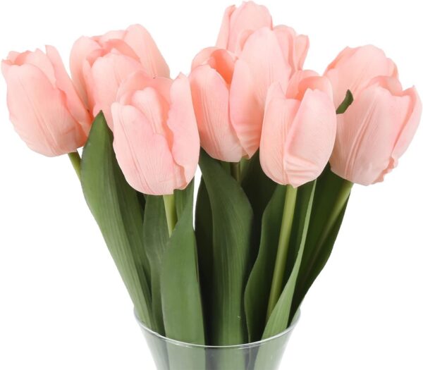 IPOPU 12PCS Pink Tulips Artificial Flowers for Decoration Fake Tulips Real Touch Fake Pink Flowers Artificial Floral Arrangements Pink Faux Tulips Decor Table Home Kitchen Wedding Decorations (Pink)