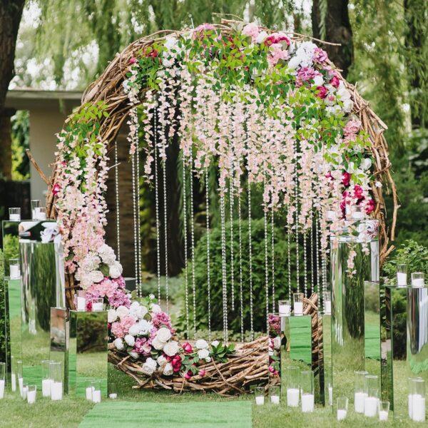 e907b765aadbda0b CEWOR 24pcs Wisteria Hanging Flowers 3.6ft Artificial Vines Fake Garland Silk Flower String for Wedding Party Garden Outdoor Greenery Home Wall Decoration (Purple)