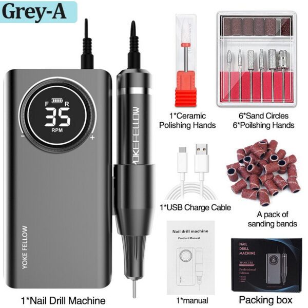 YOKEFELLOW Professional Drill hine Kit 35000RPM Rechargeable Portable Electric Nail File for Manicure Acrylic Gel Nails
