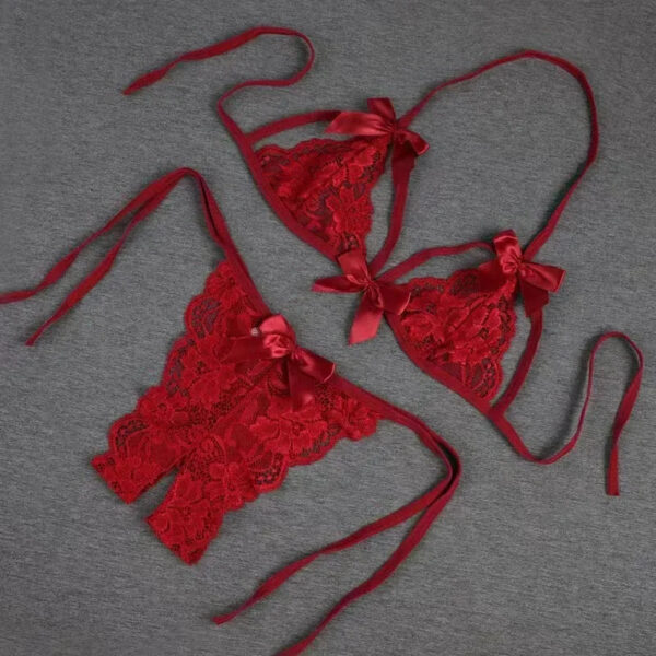 e91c52b9a3618723 Women's Detachable Three Point Two-piece Set Sexy Open Crotch Mini Panties Seductive Lace Lingerie Hot Thong Strap Underwear