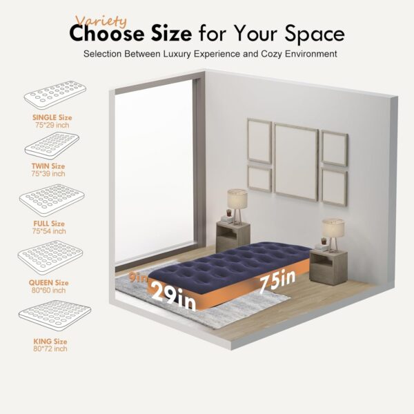RAPTAVIS Single Size Air Mattress Inflatable Bed, Blow Up Mattress Camping Sleeping Pad