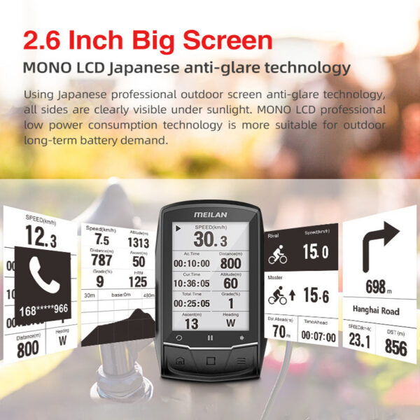 e94aec6da22c470b MEILAN M1 Bike Computer GPS 2.6-inch Screen Cycg Wireless Speedometer Tracker Odometer Road MTB Bicycle Navigation ANT+