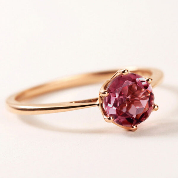 e95fd817058437bc Sterling Sier Rose gold Single diamond inlaid round candy light six-claw elegant pomegranate ruby women's ring