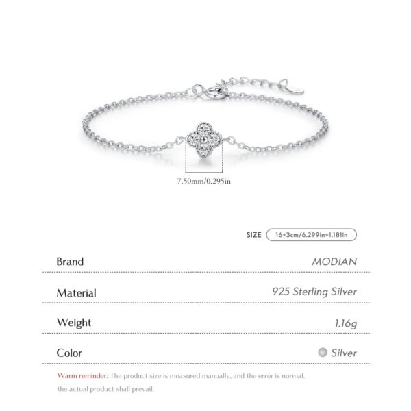 MODIAN 925 Sterling Silver Exquisite Lucky Four Leaf Clover CZ Link Chain Stackable Sweet Bracelet For Women Daily Fine Jewelry