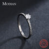 Modian Solid Sterg Sier Simple Round Clear CZ Finger Rings For Women & Girls Cassic Wedding Statement Fine Jewelry Gift