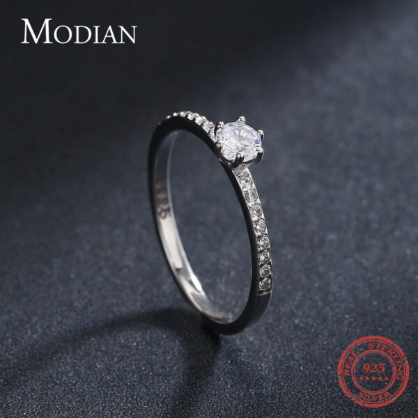 Modian Solid Sterg Sier Simple Round Clear CZ Finger Rings For Women & Girls Cassic Wedding Statement Fine Jewelry Gift