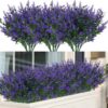 8 Bundles Outdoor Artificial Lavender Fake Flowers UV Resistant Shrubs, Faux Plastic Greenery for Indoor Outside Hanging Plants Garden Porch Window Box Wedding Farmhouse Decor (Orange Red)