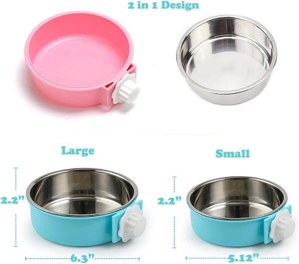 e9a01fbb91d790b8 Crate Dog Cat Bowls, Removable Stainless Steel Hanging Pet Cage Bowls for Kennel, Water Food Feeder Bowls Cage Coop Cup for Cats, Dogs, Rabbits and Small Animals (Small, Pink)