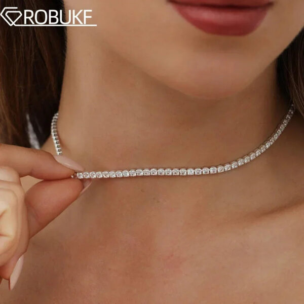 e9cb529ae7a0ac0b 2mm Moissanite Tennis Necklace For Women S925 Silver Plated 18K Gold Sparking Rhinestone Choker Chain Wedding Jewelry Adjustable