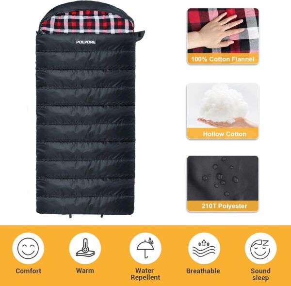 ea06c064340ac56c Poepore Schlafsack Outdoor Winter für Erwachsene Extra Breit 3-4 Jahreszeiten XXL Schlafsäcke Warmer Baumwolle Flanell Deckenschlafsack beim Camping Wandern Abenteuern 230 * 100CM