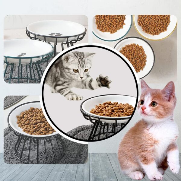 ea1ec1cf36935ae2 Cat Bowls, Elevated Cat Bowl, Raised Ceramic Cat Dish with Metal Stand, Pet Water or Food Feeding Station for Indoor Cats, Kitten, Puppies and Small Dogs(2 Pack)