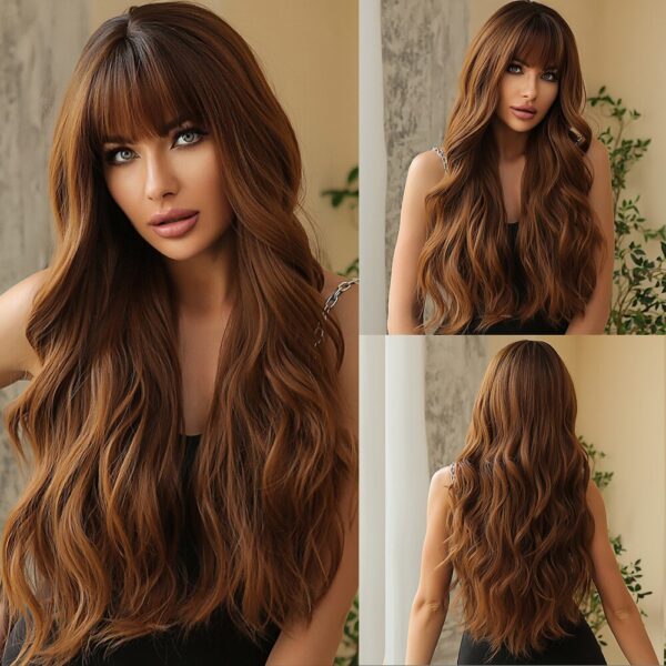 Brown Blonde Ombre Natural Hair Long Wavy With Dark Roots Synthetic Wig for Women Heat Resistant Coaplay Wigs