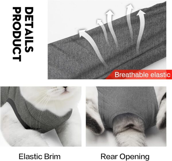 ea4cb7947df42394 Cat Recovery Suit for Male and Female Surgical Post Surgery Soft Cone Onesie Shirt Clothes Neuter Licking Protective Diapers Outfit Cover Kitten Spay Collar(M, Grey)