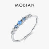 Modian Sterg Sier Simple Stackable Fashion Thin Finger Ring Charm Blue Zirconia Rings For Women Wedding Fine Jewelry