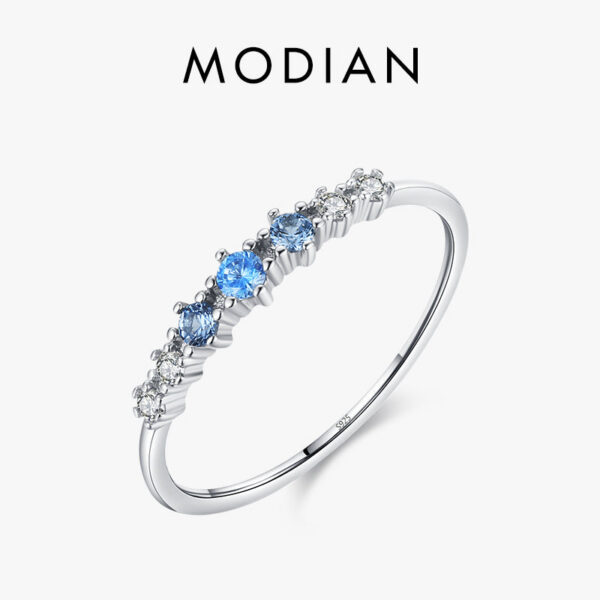 Modian Sterg Sier Simple Stackable Fashion Thin Finger Ring Charm Blue Zirconia Rings For Women Wedding Fine Jewelry