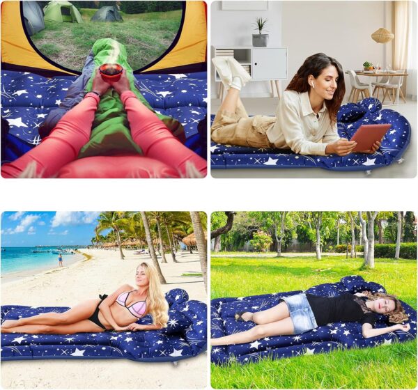 SUV Air Mattress Camping Bed Cushion Pillow, Inflatable, Car Portable Bed Back Seat (Starry Blue)