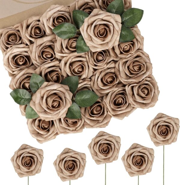 N&T NIETING Artificial Flowers, 25Pcs Fake Flowers Roses Perfect for DIY Wedding Bouquets Centerpieces Bridal Shower Party Home Flower Arrangement Decorations, Rainbow Color