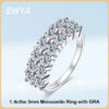 EWYA GRA Certified 1.4CT 3mm Moissanite Diamond Ring for Women S Sterling Sier Half Enternity Engagement Rings Wedding Band