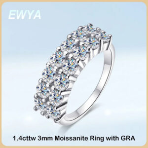 eabeb6f6b07ae54e EWYA GRA Certified 1.4CT 3mm Moissanite Diamond Ring for Women S Sterling Sier Half Enternity Engagement Rings Wedding Band