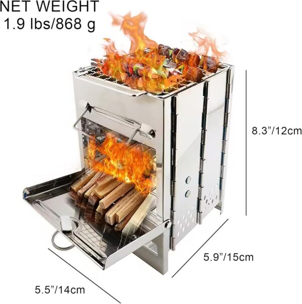 ead1a198256b6854 Tragbarer Campingkocher aus Edelstahl – kompakter faltbarer Holzgrill für Rucksackreisen, Wandern & Grillen im Freien, winddichtes Design mit 360° Luftstrom & stabilem Boden (Survival Gear)