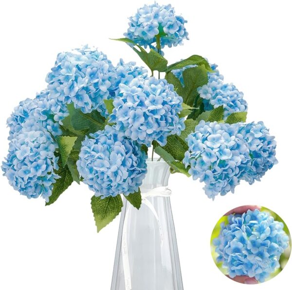 GREENTIME 13” Artificial Hydrangea Flowers Faux Hydrangea Bouquet with 7 Head 3.15” Tiny Hydrangea for Wedding Bouquet Party Home Decor DIY Baby Shower Centerpieces Tables Decoration(Blue)