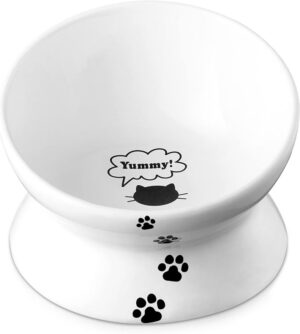 Y YHY Cat Bowl Anti Vomiting, Raised Cat Food Bowls, Tilted Elevated Cat Bowl, Ceramic Pet Food Bowl for Flat Faced Cats, Small Dogs, Protect Pet's Spine, Dishwasher Safe