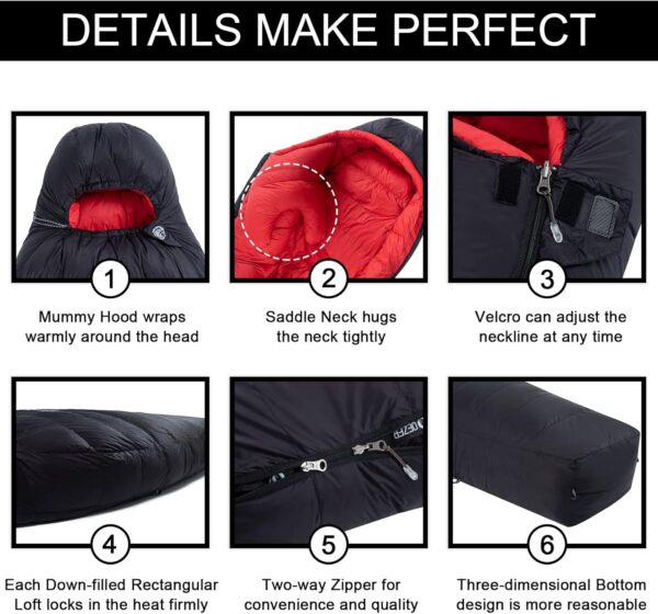 QEZER Winter Sleeping Bag for Adults,Lightweight Down Sleeping Bag [1260g/1560g ] 0°C bis -20°C for 4 Season Backpacking,Hiking,Camping and Mountaineering Outdoor with 660 FP Duck Down