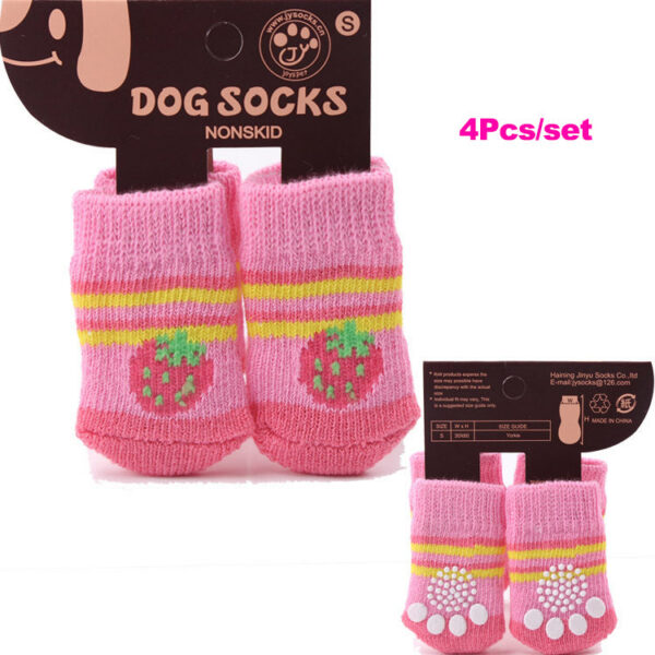 4Pcs/set Autumn Winter Pet Dog Socks Anti-Slip Knitted Small Dogs Shoes Thick Warm Paw Protector Cute Puppy Cat Indoor Wear Boot