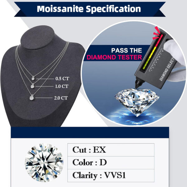 BAMOER 1 Carat Bazel Moissanite D color VVS1 Lab Grown Diamond Necklace for Women Sterling Sier Wedding Jewelry