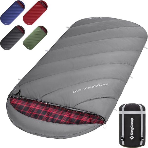 eb36a2d84bb8bb0b KingCamp XXL Sleeping Bag for Adults 3-4 Season Large Wide Flannel Liner Single Warm Waterproof Lightweight for Camping Hiking Backpacking Outdoor with Compression Sack