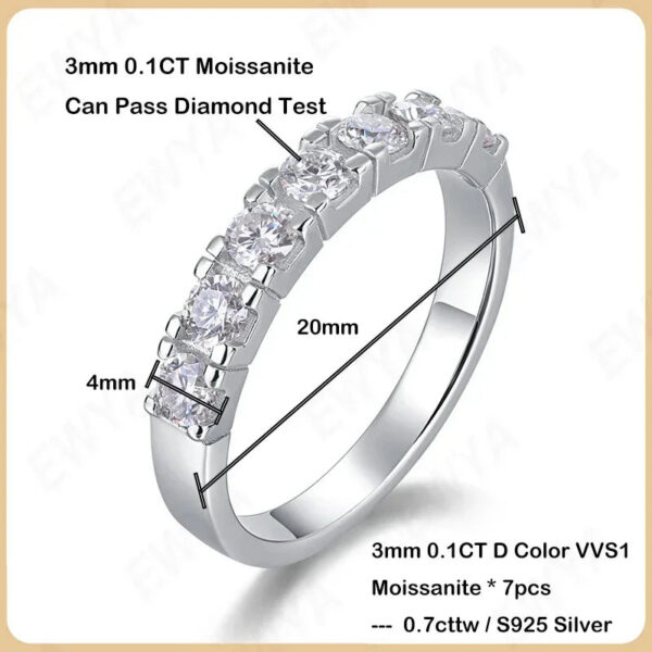 EWYA GRA Certified 1.4CT 3mm Moissanite Diamond Ring for Women S Sterling Sier Half Enternity Engagement Rings Wedding Band