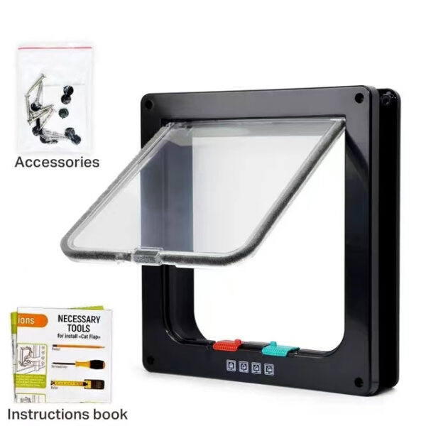 eb5176bdfe0ae7ad Cat Flap Door with 4 Way Security Lock Controllable Switch Transparent ABS Plastic Gate Puppy Kitten Safety in&out Pet Doors Kit
