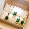 4PCS Sets Exquisite Quadrate Rhinestone Necklace Earrings Ring Set Charm Ladies Jewelry Fashion Bridal Gifts