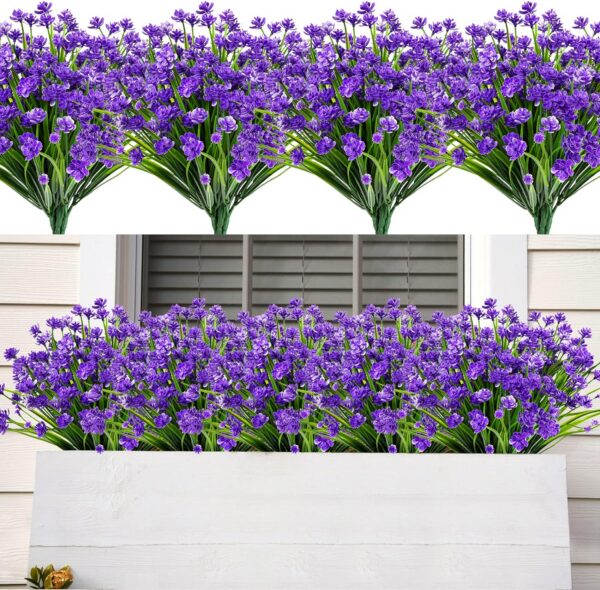 ebba8a49a99db20d AmyHomie 20 Bundles Artificial Flowers Outdoor UV Resistant Faux Flowers No Fade Fake Plastic Plants Garden Porch Window Box Decorating(Bright Yellow)