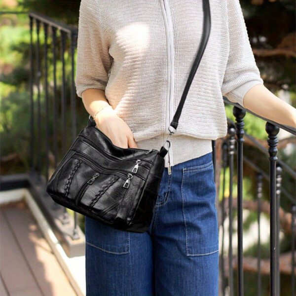 ebd35d3e202ba977 Braided Detail Crossbody Bag, Fashion Multi Pockets Purses, Vegan Leather Shoulder Bag For Middle-aged And Elderly Women