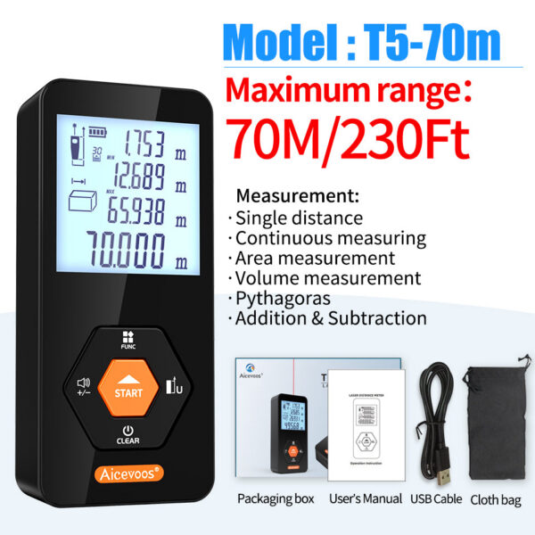 Aicevoos Digital Rangefinder 50M 70M 100M 120M Distance Meter Trena Laser Tape Measure Roulette Range Finder