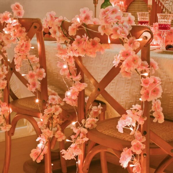 Sunm Boutique 8-Pack 47.2 Ft Artificial Cherry Blossom Garland Cherry Blossom Hanging Vine with 65.6 Ft Long 160 LED String Lights Silk Sakura Vines Garland for Wedding Party Home Decor, Pink