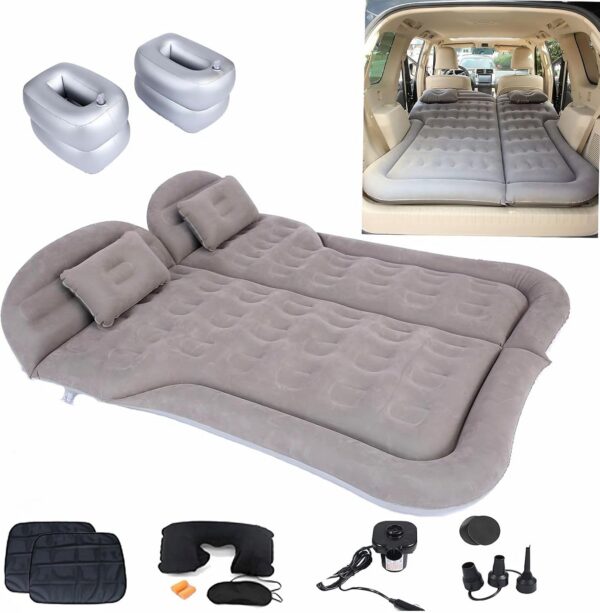 Inflatable SUV Air Mattress 3 in 1 Thickened Flocking Inflatable Car Camping Travel Air Mattress with 2 Pillows & Air Pump,Portable Car Sleeping Bed for SUV|MPV|Minivan