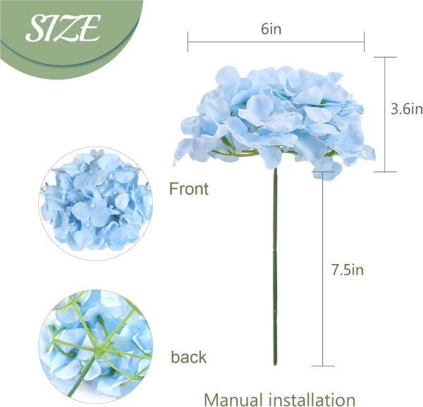Auihiay 64pcs Silk Hydrangea Artificial Flowers, Artificial Hydrangea Flowers with Stems, Full Hydrangea Flowers for Wedding Centerpieces, Home, Garden, Party Decoration (Blue)