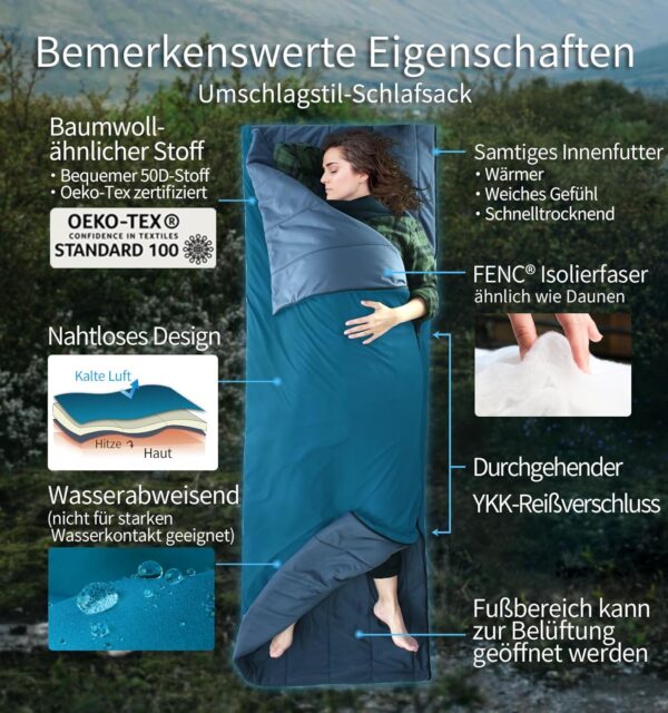 Litume Kompakter Schlafsack 20°C-10°C, 1.6 lbs, Leichter Tragbarer Kombinierbarer Schlafsack für Erwachsene, Rucksackreisen, Camping, Wandern, Reisen, 3 Jahreszeiten, Samtgefüttert