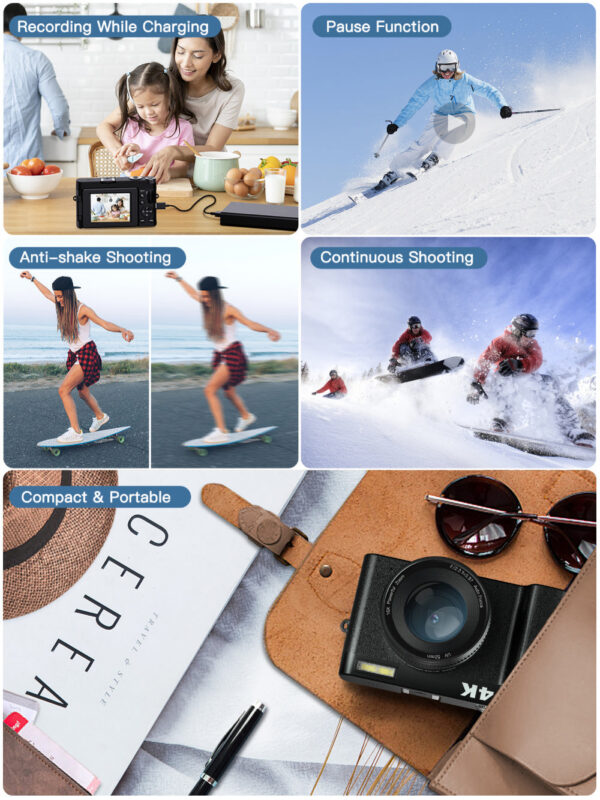 4K Digital for Photography and Video Autofocus Anti-Shake 48MP Compact Vlogging Camera 3'' 180° Flip Screen with Flash