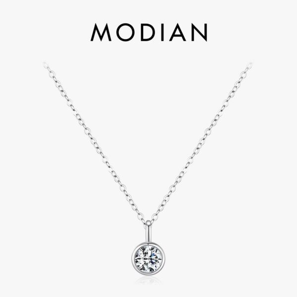 MODIAN 1 Carat D Color Round Bezel Setting Moissanite Pendant Necklace Sier Lab Diamond Women Jewelry With Certificate Box