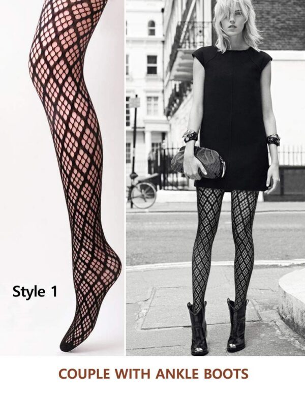 VERO MONTE Women Patterned Fishnet Tights Black Fishnets Net Stockings Pantyhose